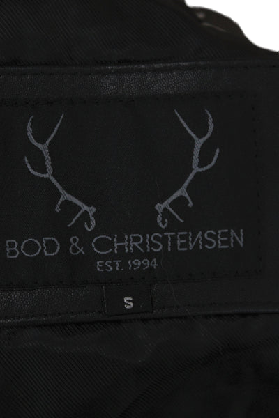 Bod & Christensen Women Biker Leather Motorcycle Jacket Black Snap Size S