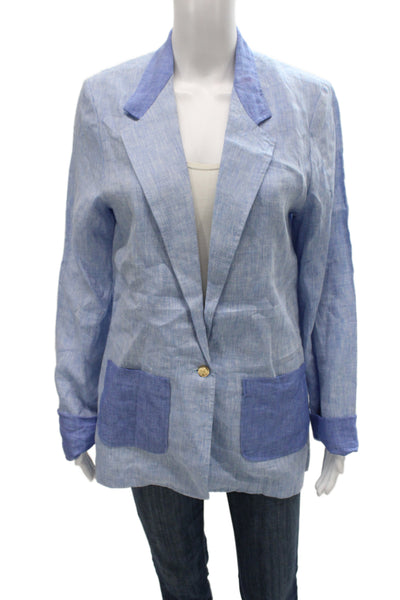 Miguelina Women Light Blue Linen Button Blazer Long Sleeve Size S