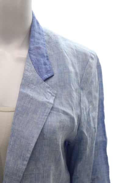 Miguelina Women Light Blue Linen Button Blazer Long Sleeve Size S