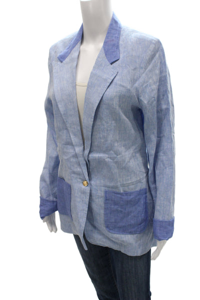 Miguelina Women Light Blue Linen Button Blazer Long Sleeve Size S
