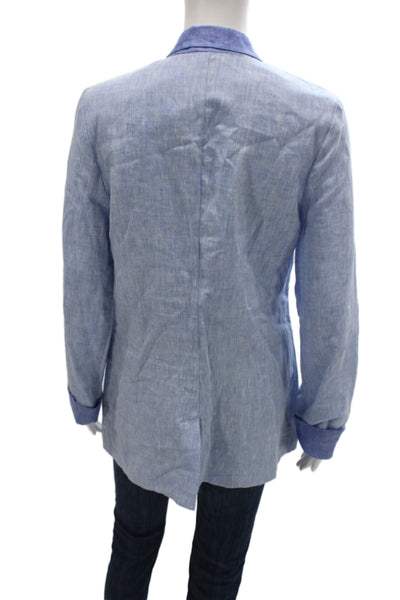 Miguelina Women Light Blue Linen Button Blazer Long Sleeve Size S