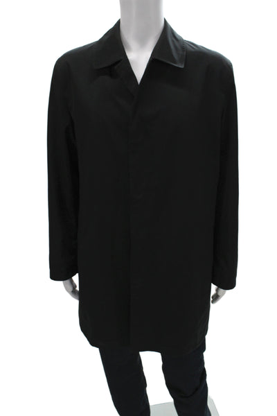 Sanyo Mens Overcoat Raincoat Black Collared Button Solid Polyester Fall Size 40