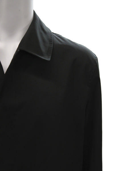 Sanyo Mens Overcoat Raincoat Black Collared Button Solid Polyester Fall Size 40