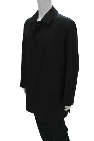 Sanyo Mens Overcoat Raincoat Black Collared Button Solid Polyester Fall Size 40