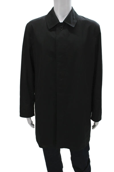 Sanyo Mens Overcoat Raincoat Black Collared Button Solid Polyester Fall Size 40