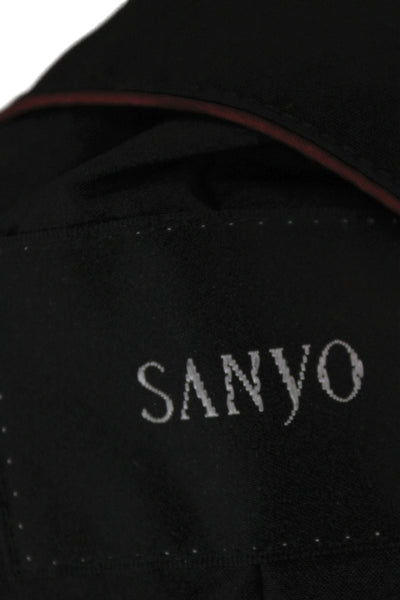 Sanyo Mens Overcoat Raincoat Black Collared Button Solid Polyester Fall Size 40