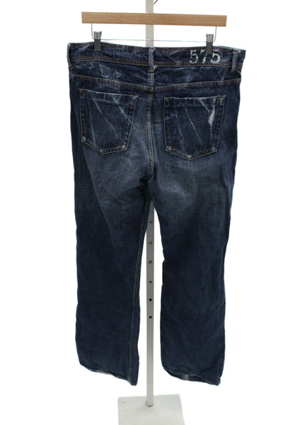575 Mens Dark Blue High Rise Straight Wide Leg Jeans 100% Cotton Size 36