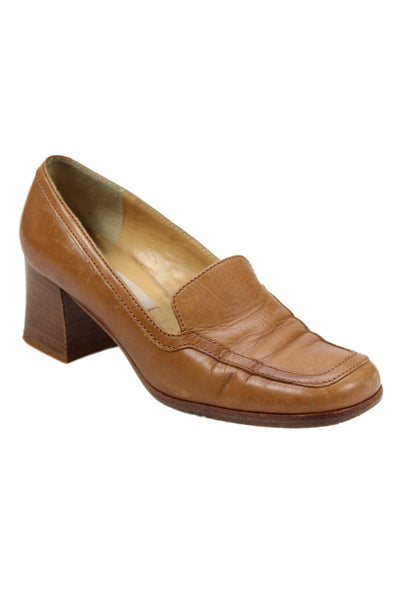 Coach Womens Leather Block Heels Slip On Shoes Brown Size 5.5B