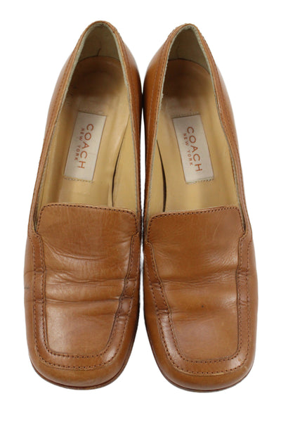 Coach Womens Leather Block Heels Slip On Shoes Brown Size 5.5B