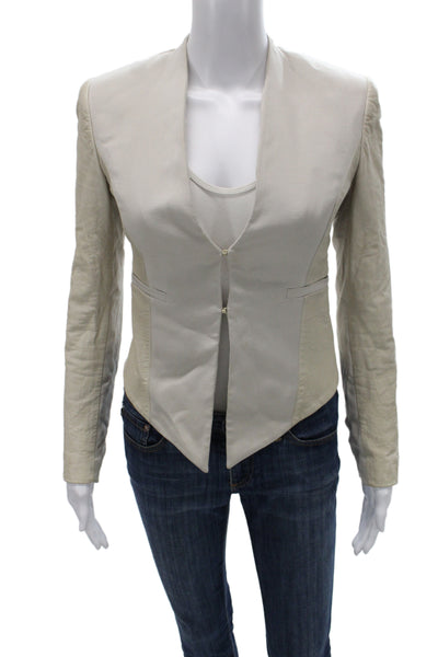 Alice + Olivia Womens Lamb Leather Blazer Beige V-Neck Long Sleeve Size XS