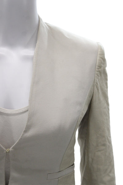 Alice + Olivia Womens Lamb Leather Blazer Beige V-Neck Long Sleeve Size XS