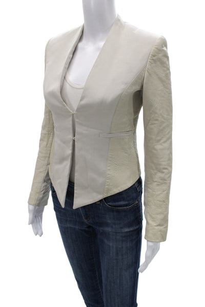 Alice + Olivia Womens Lamb Leather Blazer Beige V-Neck Long Sleeve Size XS