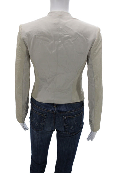 Alice + Olivia Womens Lamb Leather Blazer Beige V-Neck Long Sleeve Size XS