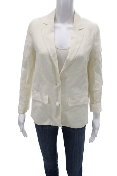 Cami NYC Unisex Blazer White Silk Linen Blend Collared Long Sleeve Size 2XS