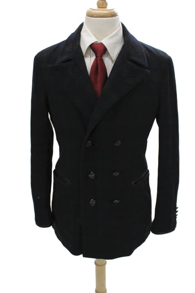 John Varvatos Star USA Mens Black Pea Coat Button Collared Wool Blend Size M