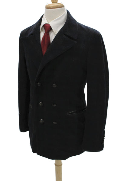 John Varvatos Star USA Mens Black Pea Coat Button Collared Wool Blend Size M