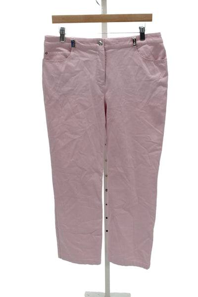 St. John Sport Women Chino Pants Pink Button 96% Cotton 4% Spandex Size 12