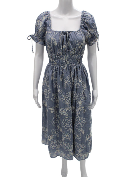 Camellia Women Fit & Flare Maxi Dress Blue Floral Square Neck Size S