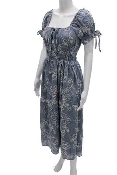 Camellia Women Fit & Flare Maxi Dress Blue Floral Square Neck Size S