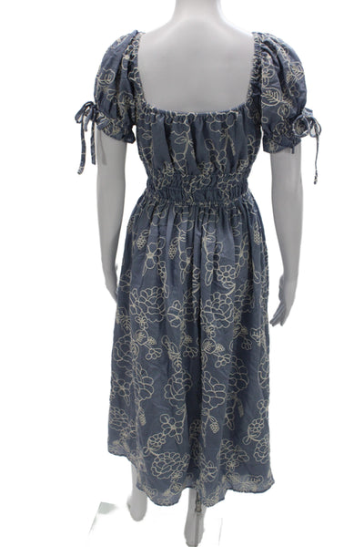 Camellia Women Fit & Flare Maxi Dress Blue Floral Square Neck Size S