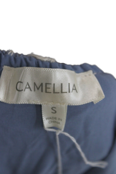 Camellia Women Fit & Flare Maxi Dress Blue Floral Square Neck Size S