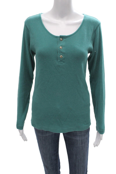 Ralph Lauren Country Women Green Cotton T-Shirt Longsleeve Round Neck Size M