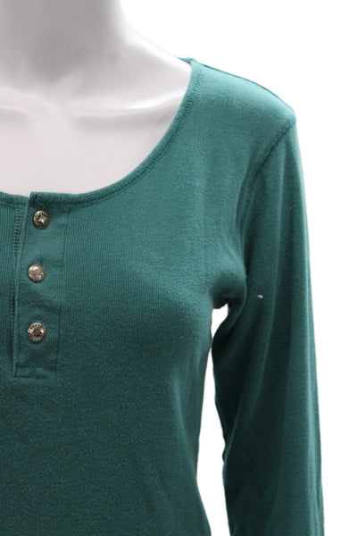 Ralph Lauren Country Women Green Cotton T-Shirt Longsleeve Round Neck Size M