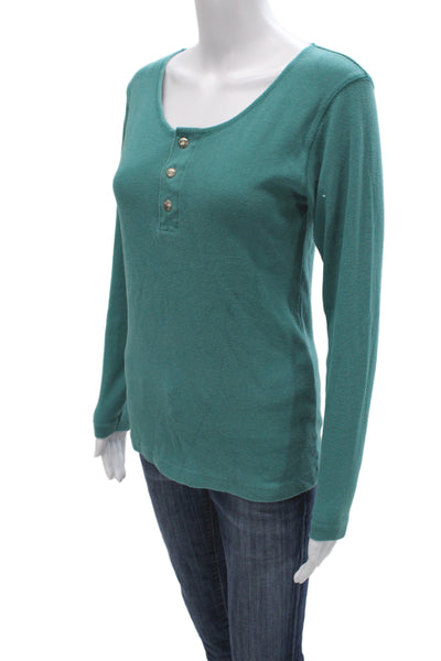 Ralph Lauren Country Women Green Cotton T-Shirt Longsleeve Round Neck Size M