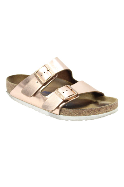 Birkenstock Womens Leather Double Buckle Arizona Sandals Gold Size 37 7 Placehol