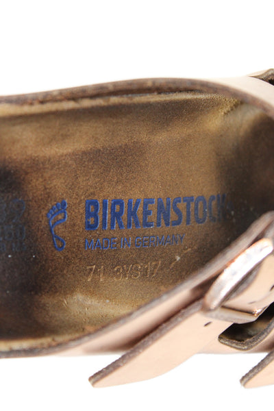 Birkenstock Womens Leather Double Buckle Arizona Sandals Gold Size 37 7 Placehol