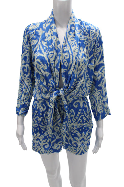 Poupette St. Barth Women Jumpsuit Blue Abstract Round Neck 3/4 Sleeve Size XS
