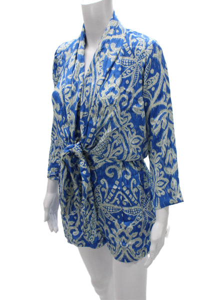 Poupette St. Barth Women Jumpsuit Blue Abstract Round Neck 3/4 Sleeve Size XS
