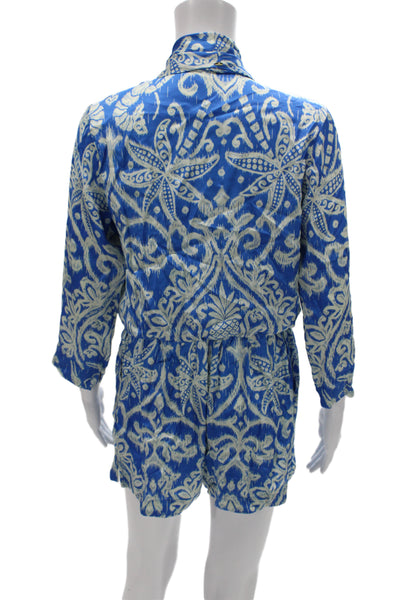 Poupette St. Barth Women Jumpsuit Blue Abstract Round Neck 3/4 Sleeve Size XS