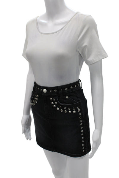 Current/Elliott Women Mini Grommet Button Black Cotton Skirt Size 25