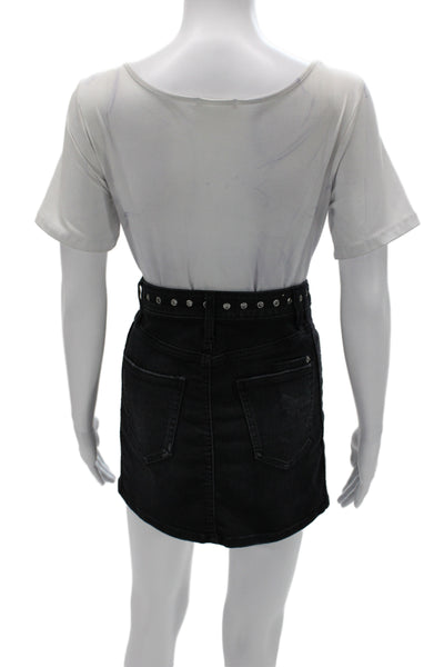 Current/Elliott Women Mini Grommet Button Black Cotton Skirt Size 25