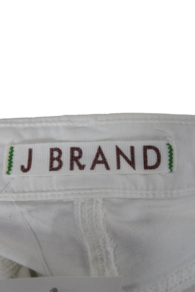 J Brand Womens White Mid Rise Button Pants 24in Inseam Cotton Stretch Size 25