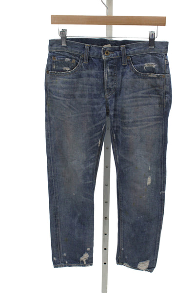 NSF Unisex Cropped Straight Jeans Dark Blue Mid Rise Button 100% Cotton Size 24