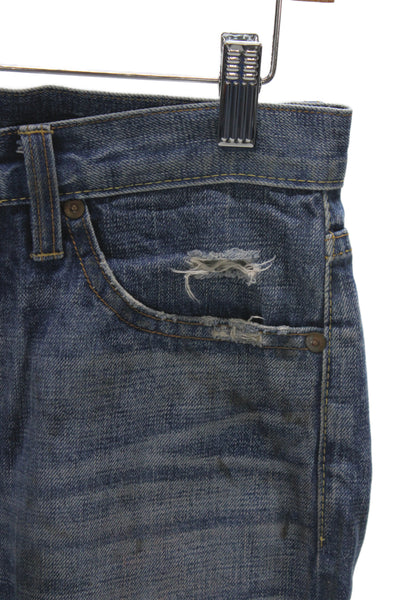 NSF Unisex Cropped Straight Jeans Dark Blue Mid Rise Button 100% Cotton Size 24