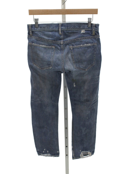 NSF Unisex Cropped Straight Jeans Dark Blue Mid Rise Button 100% Cotton Size 24