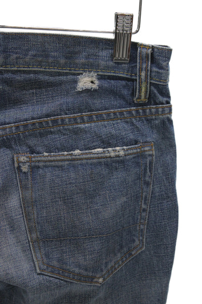 NSF Unisex Cropped Straight Jeans Dark Blue Mid Rise Button 100% Cotton Size 24