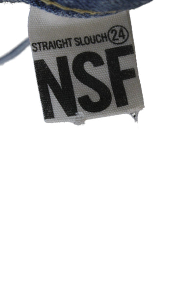 NSF Unisex Cropped Straight Jeans Dark Blue Mid Rise Button 100% Cotton Size 24
