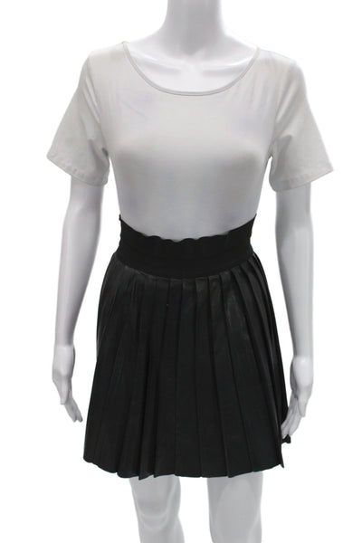 Sandro Womens Pleated Mini Leather Skirt Black Size 1