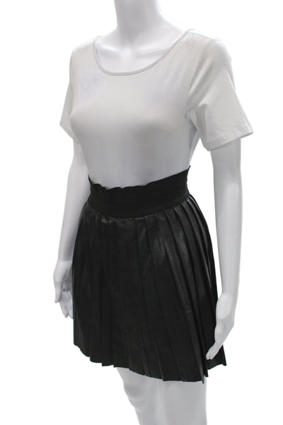 Sandro Womens Pleated Mini Leather Skirt Black Size 1