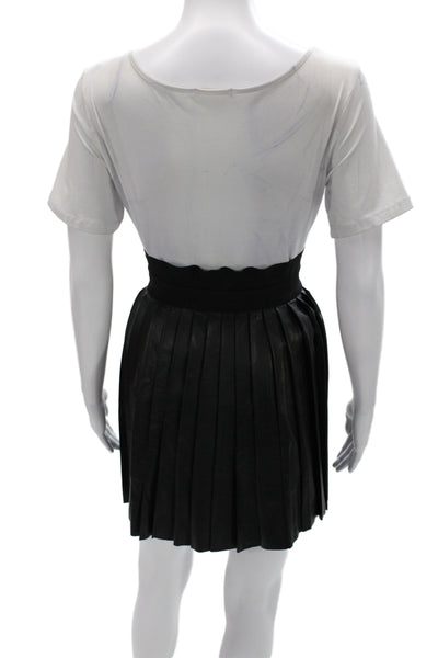 Sandro Womens Pleated Mini Leather Skirt Black Size 1