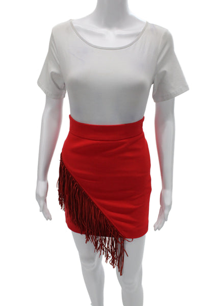 Maje Women Mini Pencil Skirt Red Polyester Viscose Size 34