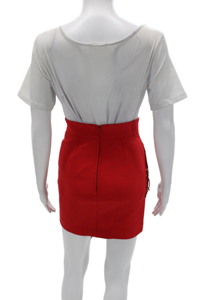Maje Women Mini Pencil Skirt Red Polyester Viscose Size 34