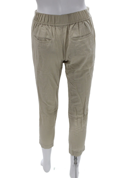 Vince Womens Cropped Ankle Pants Beige Cotton Cupro Size 0