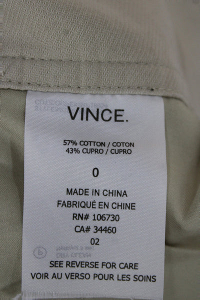 Vince Womens Cropped Ankle Pants Beige Cotton Cupro Size 0
