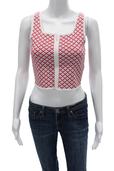 Sandro Women Red Cropped Tank Square Neck Argyle Zip Cotton Polyester Size S