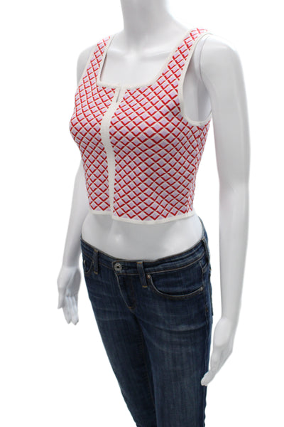 Sandro Women Red Cropped Tank Square Neck Argyle Zip Cotton Polyester Size S